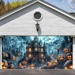 Halloween Garage Door Cover Large Hanging Backdrop Castle Dark Punk Gothic Style Party Outdoor Shooting Backgrounds Yard Haunted House Decorations Wall Door Background