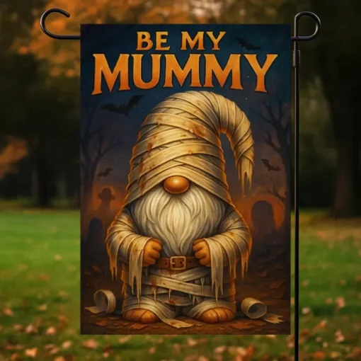Halloween Garden Flag Banner – "Be My Mummy" Wrapped Mummy with Tombstone, Double-Sided Weather-Resistant Yard Flag for 2025 Halloween Holiday Outdoor Lawn, Porch Decoration