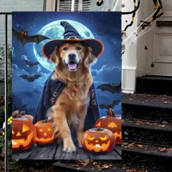 Halloween Garden Flag Banner – Three Costumed Cats under Moonlight, Double-Sided Weather-Resistant Yard Flag for 2025 Halloween Holiday Outdoor Lawn, Porch Decoration