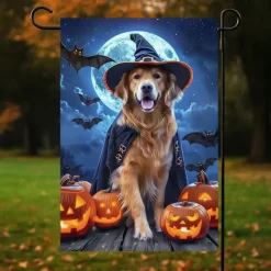 Halloween Garden Flag Banner – Three Costumed Cats under Moonlight, Double-Sided Weather-Resistant Yard Flag for 2025 Halloween Holiday Outdoor Lawn, Porch Decoration