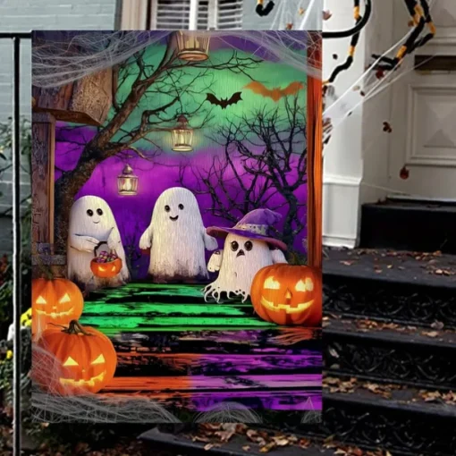 Halloween Garden Flag Banner – Neon-Style "Welcome" Witch with Spiral, Double-Sided Weather-Resistant Yard Flag for 2025 Halloween Holiday Outdoor Lawn, Porch Decoration