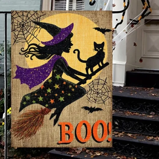 Halloween Garden Flag Banner – "Trick or Treat" Pumpkin with Witch's Broom, Double-Sided Weather-Resistant Yard Flag for 2025 Halloween Holiday Outdoor Lawn, Porch Decoration
