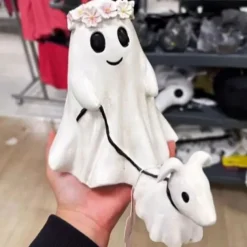Halloween Ghost Walking Dog Statue - Handmade Halloween Resin Statue Decoration, Durable Resin for Indoor & Outdoor Use, Perfect for Rustic, Farmhouse, or Cottage-Style Home Decor, Ideal for Kids' Bed