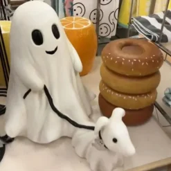 Halloween Ghost Walking Dog Statue - Handmade Halloween Resin Statue Decoration, Durable Resin for Indoor & Outdoor Use, Perfect for Rustic, Farmhouse, or Cottage-Style Home Decor, Ideal for Kids' Bed