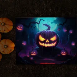 Halloween Glowing Pumpkin Face LED Canvas Wall Art - Battery Operated Lighted Wall Decor for 2025 Halloween home decoration light livingroom and bedroom