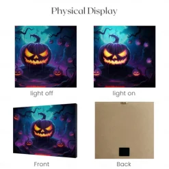 Halloween Glowing Pumpkin Face LED Canvas Wall Art - Battery Operated Lighted Wall Decor for 2025 Halloween home decoration light livingroom and bedroom