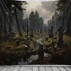Halloween Graveyard Hanging Tapestry Wall Art Large Tapestry Mural Decor Photograph Backdrop Blanket Curtain Home Bedroom Living Room Decoration