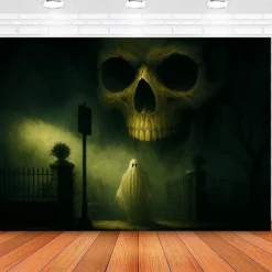 Halloween Grim Reaper Tapestry – Scary Skeleton with Jack-O'-Lantern, Spooky Graveyard Full Moon Wall Art Backdrop, Large Hanging Mural Blanket for 2025 Halloween decoration