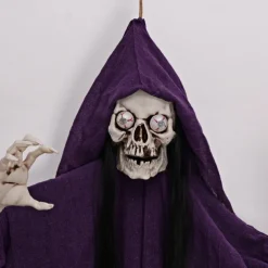 Halloween Hanging Ghost Skeleton Decorations Outdoor Hanging Grim Reapers Skeleton Led Light up Red Eyes Bendable Arms Scary Haunted House Prop