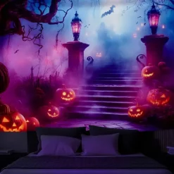Halloween Hanging Tapestry Photograph Backdrop Jack O Lantern Wall Art Large Tapestry Mural Decor Blanket Curtain Home Bedroom Living Room Decoration Death Selfie