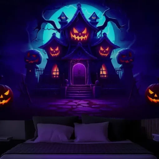 Halloween Hanging Tapestry Photograph Backdrop Jack O Lantern Wall Art Large Tapestry Mural Decor Blanket Curtain Home Bedroom Living Room Decoration Death Selfie