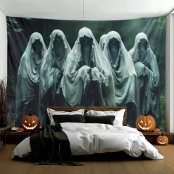 Halloween Hanging Tapestry Ghosts run out of the painting Photograph Backdrop Jack O Lantern Wall Art Large Tapestry Mural Decor Blanket Curtain Home Bedroom Living Room Decoration Death Selfie