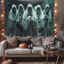 Halloween Hanging Tapestry Ghosts run out of the painting Photograph Backdrop Jack O Lantern Wall Art Large Tapestry Mural Decor Blanket Curtain Home Bedroom Living Room Decoration Death Selfie