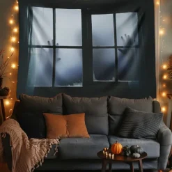 Halloween Hanging Tapestry Photograph Backdrop Jack O Lantern Wall Art Large Tapestry Mural Decor Blanket Curtain Home Bedroom Living Room Decoration Death Selfie