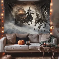 Halloween Hanging Tapestry Witch Dead Horses Wall Art Large Tapestry Mural Decor Photograph Backdrop Blanket Curtain Home Bedroom Living Room Decoration