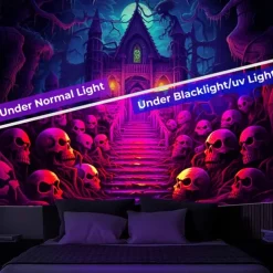 Halloween Haunted House Backdrop, 3D Archway Haunted Castle Entrance Wall Tapestry, UV Reactive Blacklight Wall Hanging, Glow in the Dark Spooky Mural for Living Room & Bedroom Wall art Decor