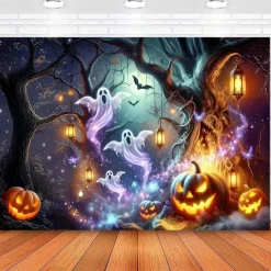 Halloween Haunted House Ghost Pumpkin Wall Tapestry – Spooky Full Moon Night Wall Hanging Background for Party, Bedroom, Living Room, 2025 Halloween Home Decoration