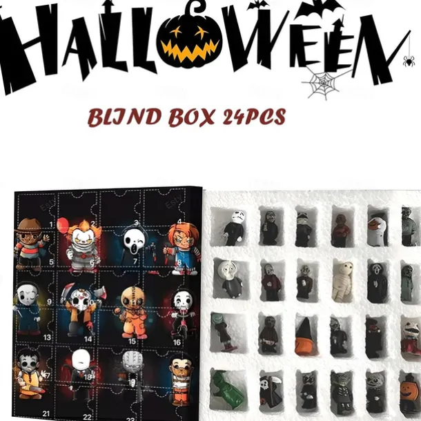Halloween Horror Movie Advent Calendar 2025 Contains 24 Christmas Gifts, Xmas Horror Figures Countdown Calendar with Surprise Toys, Collectible Figures Gifts for Kids