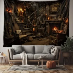 Halloween Horror Photograph Backdrop House Hanging Tapestry Wall Art Large Tapestry Mural Decor Blanket Curtain Home Bedroom Living Room Decoration