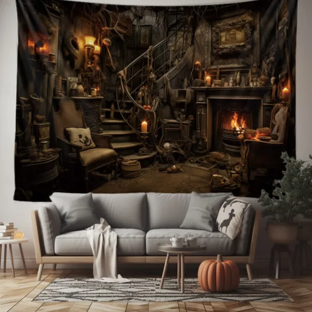 Halloween Horror Photograph Backdrop House Hanging Tapestry Wall Art Large Tapestry Mural Decor Blanket Curtain Home Bedroom Living Room Decoration