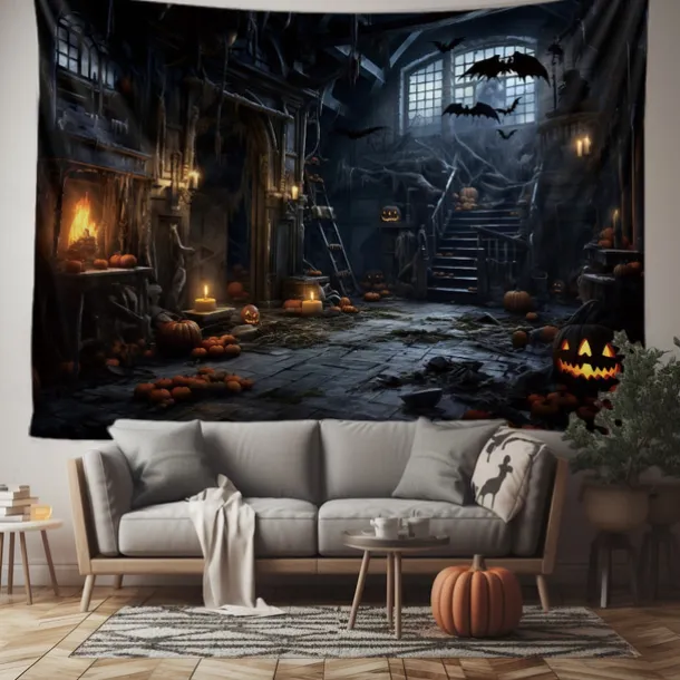 Halloween Horror Photograph Backdrop House Hanging Tapestry Wall Art Large Tapestry Mural Decor Blanket Curtain Home Bedroom Living Room Decoration