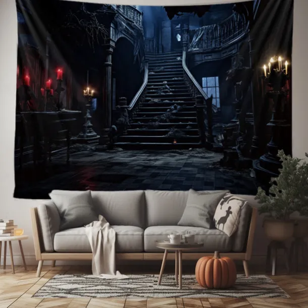 Halloween Horror Photograph Backdrop House Hanging Tapestry Wall Art Large Tapestry Mural Decor Blanket Curtain Home Bedroom Living Room Decoration