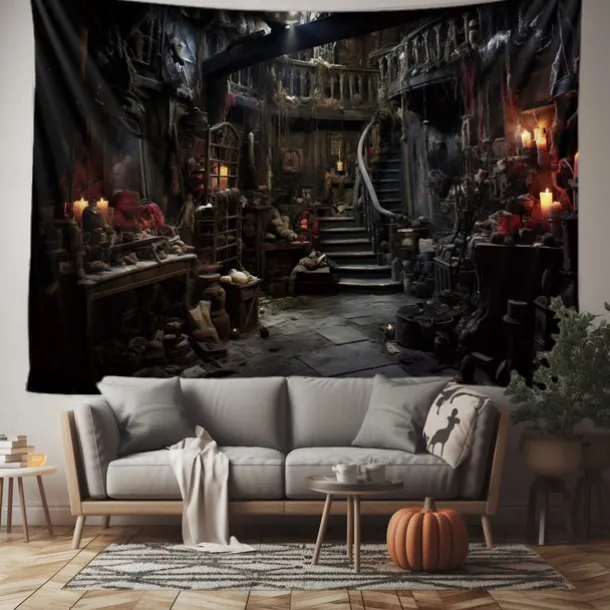 Halloween Horror Photograph Backdrop House Hanging Tapestry Wall Art Large Tapestry Mural Decor Blanket Curtain Home Bedroom Living Room Decoration