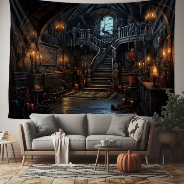 Halloween Horror Photograph Backdrop House Hanging Tapestry Wall Art Large Tapestry Mural Decor Blanket Curtain Home Bedroom Living Room Decoration