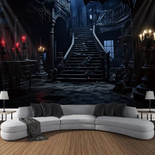 Halloween Horror Photograph Backdrop House Hanging Tapestry Wall Art Large Tapestry Mural Decor Blanket Curtain Home Bedroom Living Room Decoration