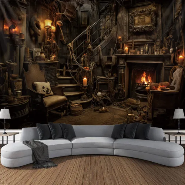 Halloween Horror Photograph Backdrop House Hanging Tapestry Wall Art Large Tapestry Mural Decor Blanket Curtain Home Bedroom Living Room Decoration