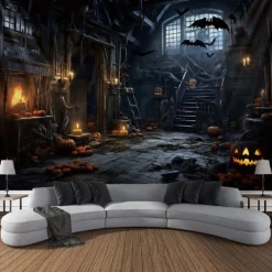 Halloween Horror Photograph Backdrop House Hanging Tapestry Wall Art Large Tapestry Mural Decor Blanket Curtain Home Bedroom Living Room Decoration