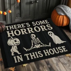 Halloween Indoor Outdoor Doormat Kitchen Mat "There's Some Horrors in This House" Funny Quote, Non-Slip Front Door Mat for Porch, Entryway, Patio, Bedroom, Bathroom and 2025 Halloween Home Decoration