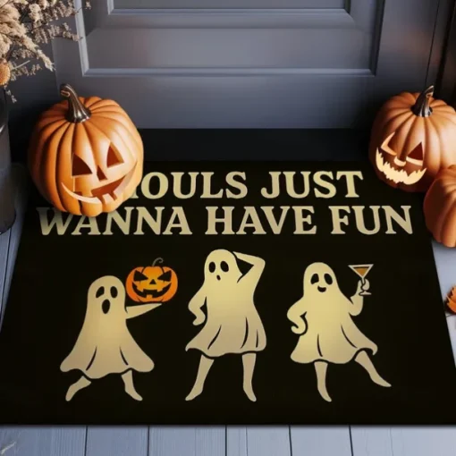 Halloween Indoor Outdoor Doormat Kitchen Mat "Ghouls Just Wanna Have Fun" Funny Ghosts Design, Non-Slip Front Door Mat for Porch, Entryway, Patio, Bedroom, Bathroom and 2025 Halloween Home Decoration
