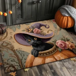 Halloween Indoor Outdoor Doormat Kitchen Mat Pumpkin Face with Ornamental Frame Design, Non-Slip Front Door Mat for Porch, Entryway, Patio, Bedroom, Bathroom and 2025 Halloween Home Decoration