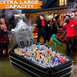 Halloween Inflatable Tombstone Coffin Drink Cooler Party Supplies, Halloween Party Beverage Holder for Indoor Outdoor Home Party Decorations Inflatable Serving Bar Drink Container