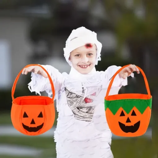 Halloween Loot Party Kids Pumpkin Trick Or Treat Tote Bags Candy Bag Halloween Candy Storage Bucket Portable Gift Basket