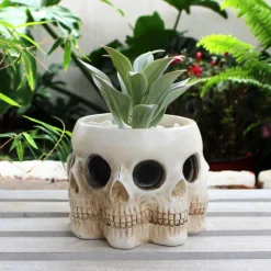 Halloween Multi-Faced Skull Resin Planter - Unique Creative Succulent Pot - Halloween Candy Bowl - Spooky Green Plant Pot Decoration