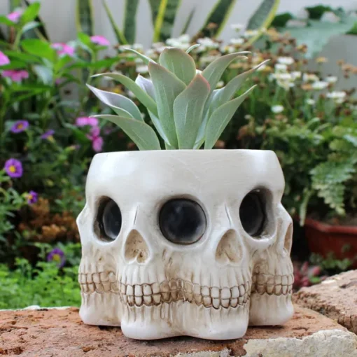 Halloween Multi-Faced Skull Resin Planter - Unique Creative Succulent Pot - Halloween Candy Bowl - Spooky Green Plant Pot Decoration