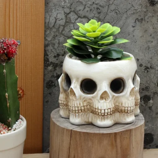 Halloween Multi-Faced Skull Resin Planter - Unique Creative Succulent Pot - Halloween Candy Bowl - Spooky Green Plant Pot Decoration