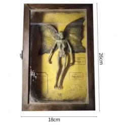 Halloween Mummified Fairy Display Box Solid Mdf Rectangle Distressed Wooden Hard Gift Durable Scary Mummy Skeleton With Wing Decoration Living Room Supplies
