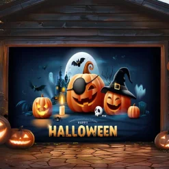 Halloween Outdoor Garage Door Cover Pumpkin Skeletons Banner Large Tapestry Backdrop Decoration for Holiday Outdoor Garage Door Home Wall Decorations