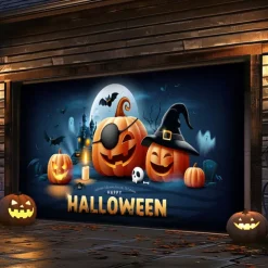 Halloween Outdoor Garage Door Cover Pumpkin Skeletons Banner Large Tapestry Backdrop Decoration for Holiday Outdoor Garage Door Home Wall Decorations