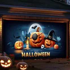 Halloween Outdoor Garage Door Cover Pumpkin Skeletons Banner Large Tapestry Backdrop Decoration for Holiday Outdoor Garage Door Home Wall Decorations