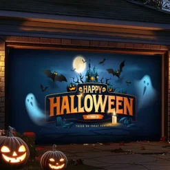 Halloween Outdoor Garage Door Cover Pumpkin Skeletons Banner Large Tapestry Backdrop Decoration for Holiday Outdoor Garage Door Home Wall Decorations