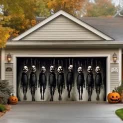 Halloween Outdoor Garage Door Cover Hanging Corpse Skeletons Banner Large Tapestry Backdrop Decoration for Holiday Outdoor Garage Door Home Wall Decorations