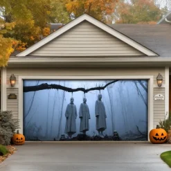 Halloween Outdoor Garage Door Cover Hanging Corpse Skeletons Banner Large Tapestry Backdrop Decoration for Holiday Outdoor Garage Door Home Wall Decorations