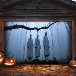 Halloween Outdoor Garage Door Cover Hanging Corpse Skeletons Banner Large Tapestry Backdrop Decoration for Holiday Outdoor Garage Door Home Wall Decorations