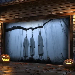 Halloween Outdoor Garage Door Cover Hanging Corpse Skeletons Banner Large Tapestry Backdrop Decoration for Holiday Outdoor Garage Door Home Wall Decorations