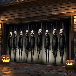 Halloween Outdoor Garage Door Cover Hanging Corpse Skeletons Banner Large Tapestry Backdrop Decoration for Holiday Outdoor Garage Door Home Wall Decorations