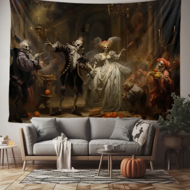 Halloween Party Horror Hanging Tapestry Wall Art Large Tapestry Mural Decor Photograph Backdrop Blanket Curtain Home Bedroom Living Room Decoration Skull Zombie Blood Halloween Decorations